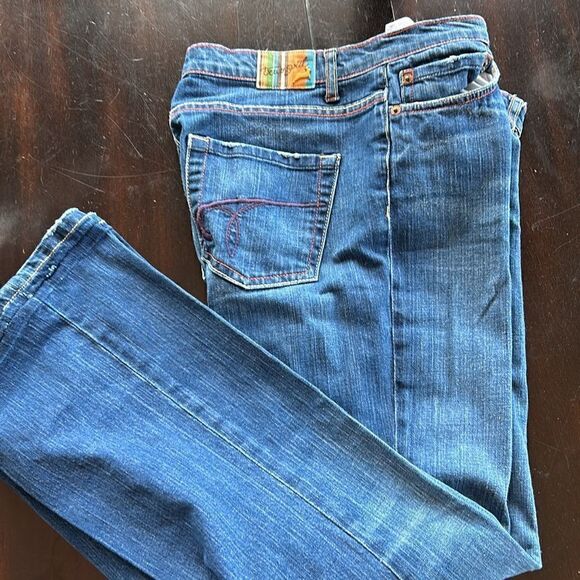 True Grit Boutique denim jeans copper button red yellow top stitching size 31 - Picture 15 of 16